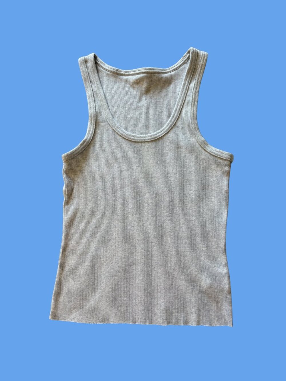 Aerie Regular Length Scoop Neck Ribbed Tank Top, Light Grey Color, Size M